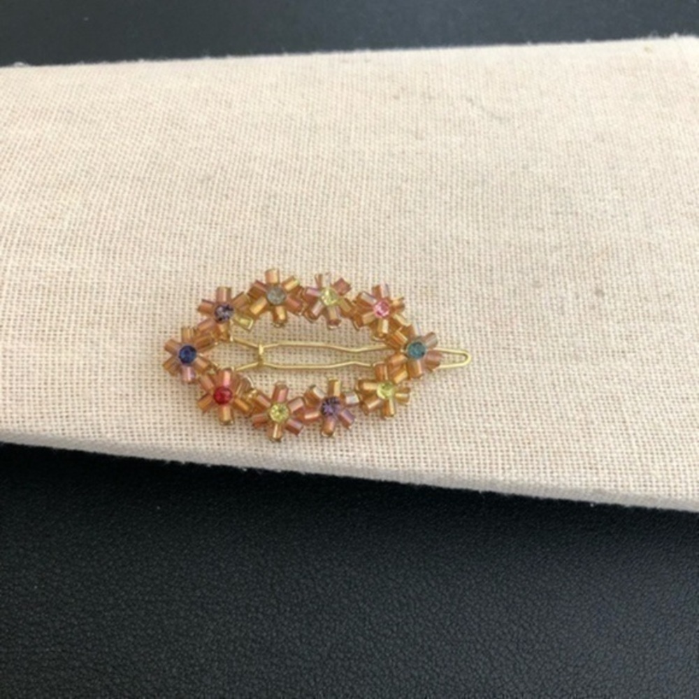 Vintage Rainbow Multi Color Gem Flowers Hair Clip